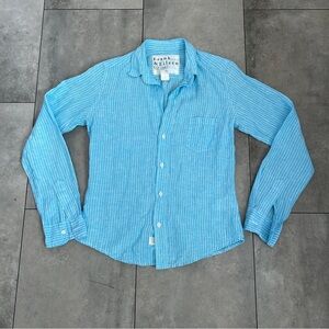 Frank & Eileen Stripe Relaxed Linen Button-Up Shirt blue turq stipe XS